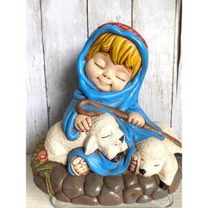 intage Atlantic Mold  Sheperd boy with lambs ceramic handpainted